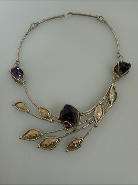 Taxco art alpaca real Amethyst Gems  Necklace
